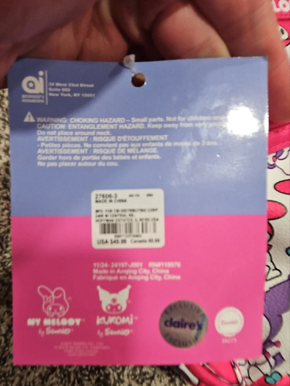 Claire's Kuromi & My Melody Pink and Purple Kids Backpack